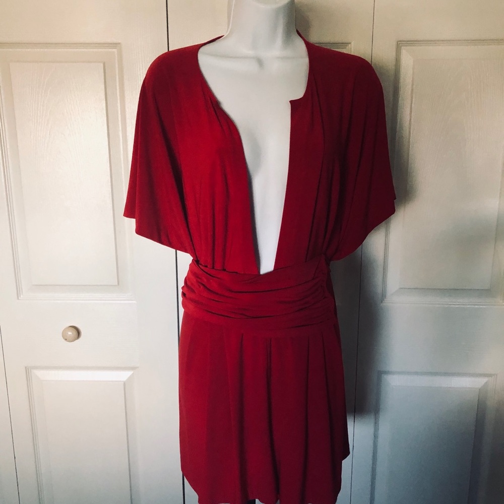 Body glove red romper/coverup sz small fits like 6 deep vneck w belt a steel